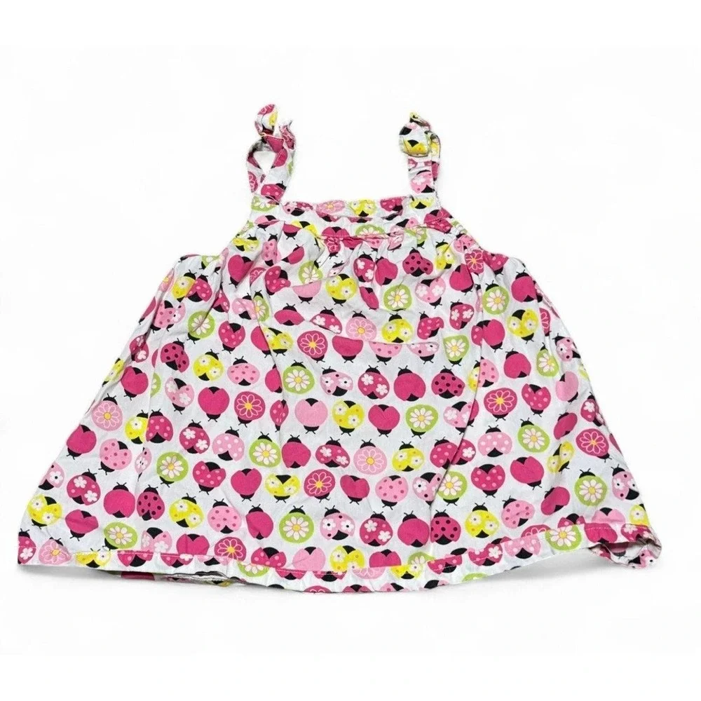 Gymboree Girls 5T Ladybug Floral Tank Top Pink Yellow Green Summer Y2K